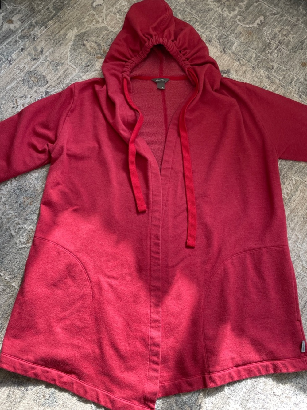 Eddie Bauer Red Open Front Hooded Cardigan Sweatshirt Medium / Large